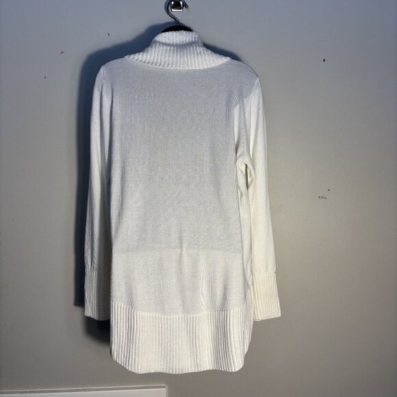 Joan Vass Ribbed Hem Open Front Cardigan Large Acrylic Rayon Blend White - Picture 5 of 12